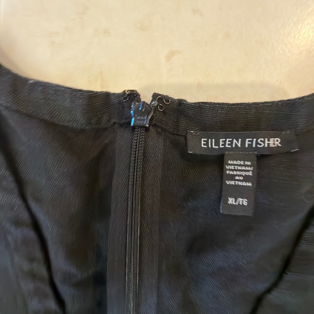 Eileen Fisher Black Linen Blend V Neck Short Sleeve Pants Jumpsuit - Picture 3 of 13